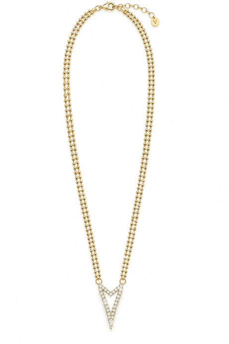 Miss Dee Double Chain with Open Heart Necklace - Gold