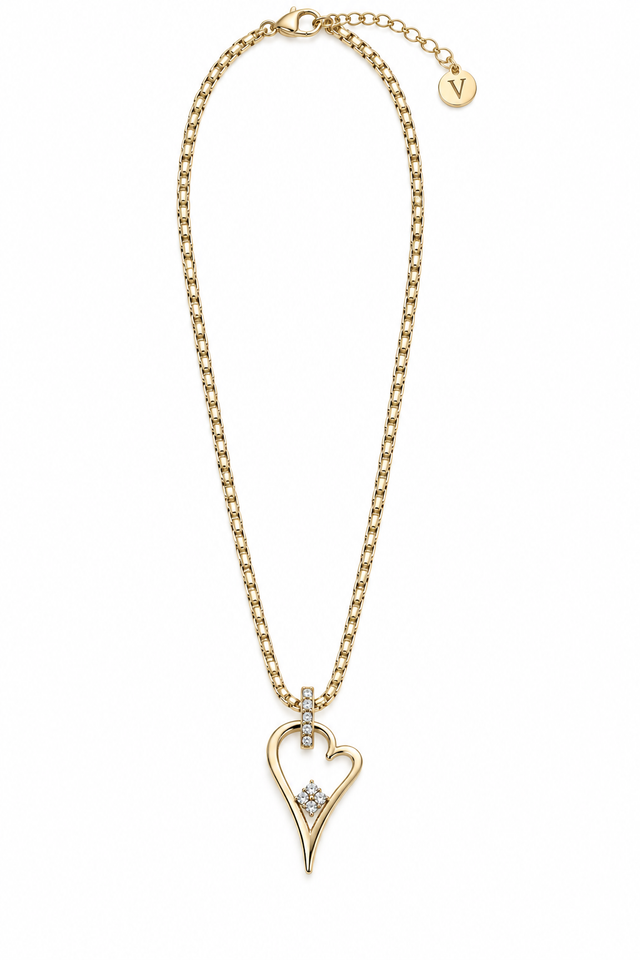 Miss Dee Hollow Heart CZ Necklace - Gold