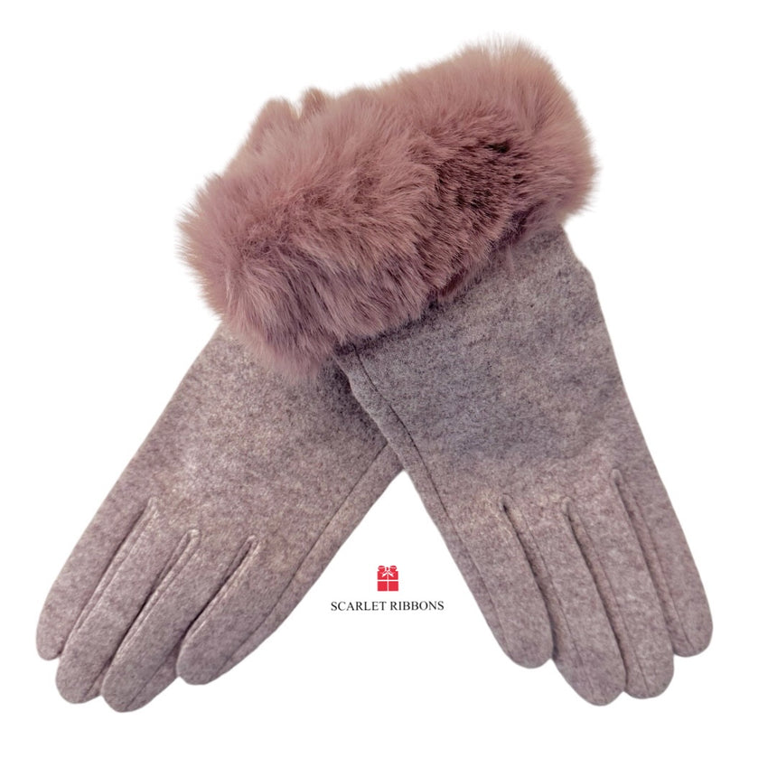 Lilac Gloves with Faux Fur Cuff