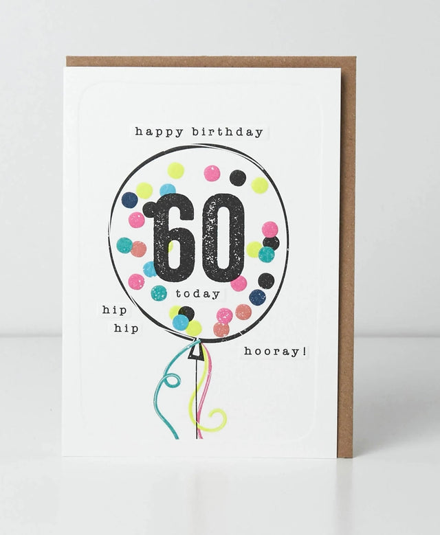 60th Birthday Card - Confetti Balloon