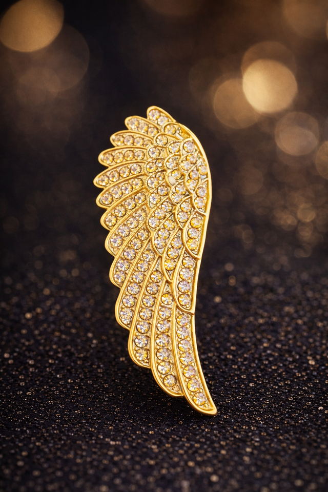 Angel Wing Crystal Brooch - GOLD