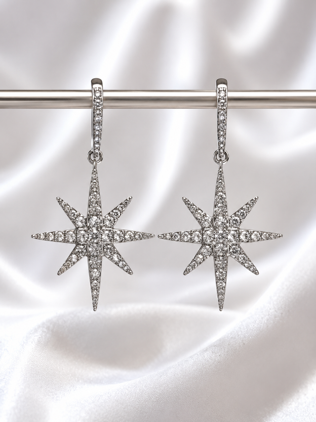 Crystal Earrings with Large Star - Silver