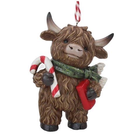 Highland Cow Candy Cane Tree Dec 9cm