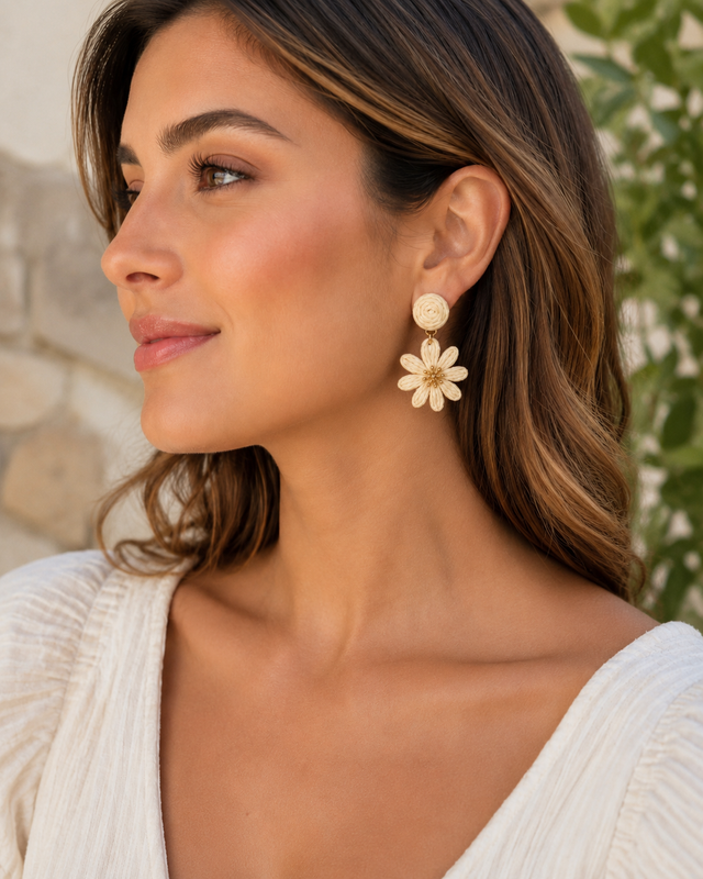 Raffia Flower Earrings