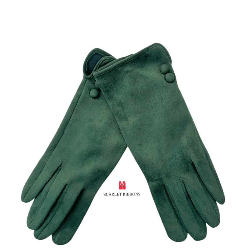 Green Gloves with Button Detail