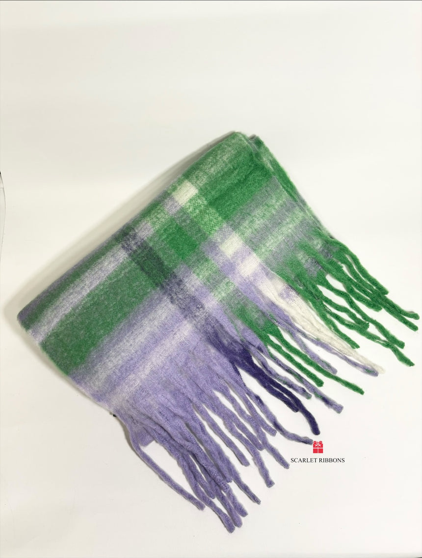 Fleece Check Scarf - Purple and Green