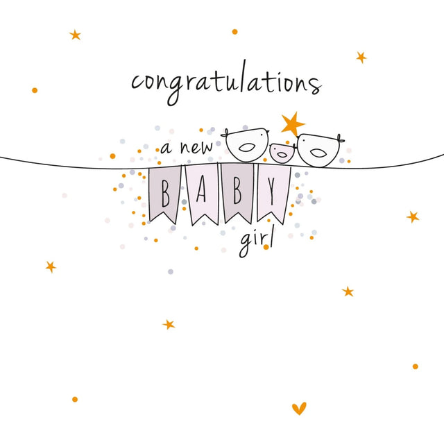 Congratulations New Baby Girl Card - Bunting & Birds