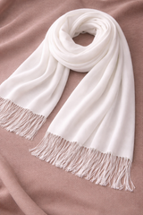 Lightweight Scarf with Fringes - White