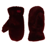 Faux Fur Mitts - Burgundy