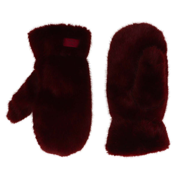 Faux Fur Mitts - Burgundy