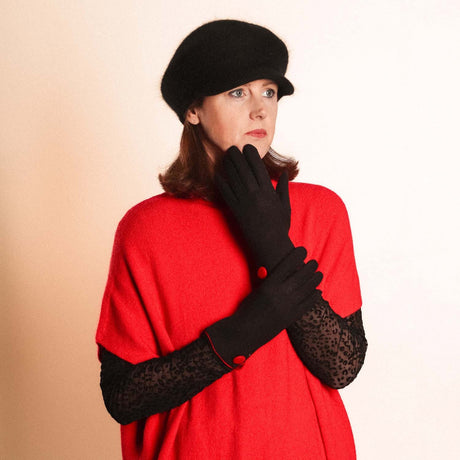 Button Detail Gloves - Black