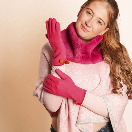 Button Detail Gloves - Pink