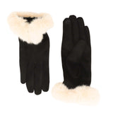Faux Fur Cuff Gloves - Black