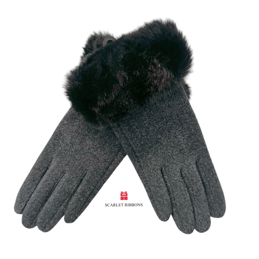 Dark Grey Glove with Black Faux Fur Cuff