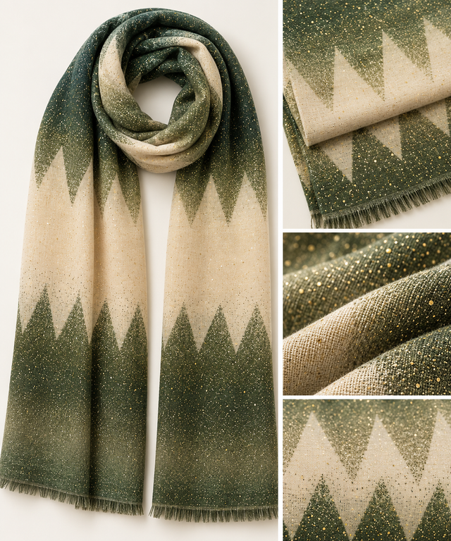 Gold Foil Speck Zic Zag Scarf - Green