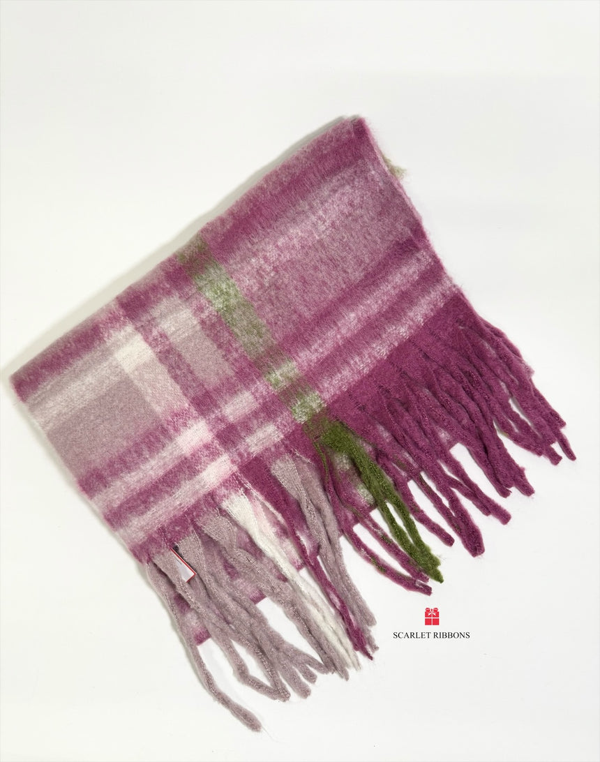 Fleece Check Scarf - Magenta