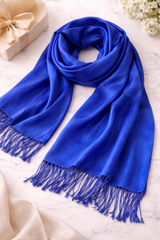Lightweight Scarf with Fringes - Blue
