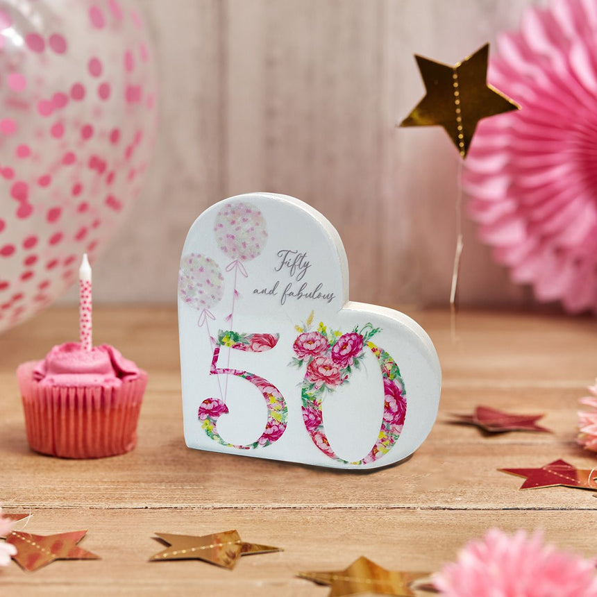 50th Birthday Floral Heart Block