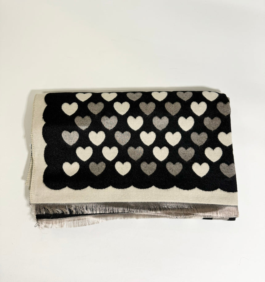 Heart Scarf Black and Cream