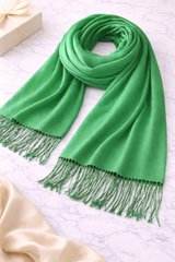 Lightweight Scarf with Fringes - Green