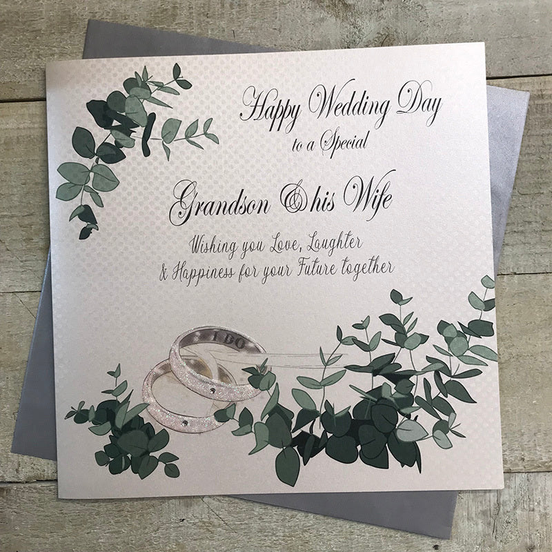 White Cotton Grandson & Wife Wedding Card