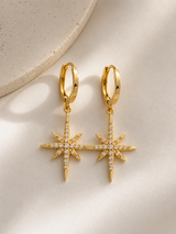 Long Crystal Starburst Earrings - Gold