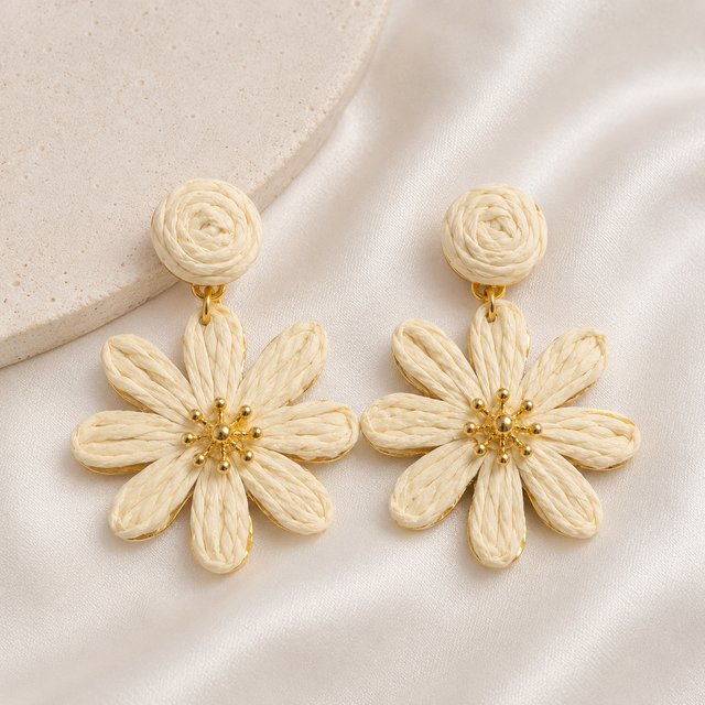 Raffia Flower Earrings