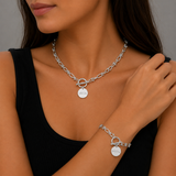 Miss Dee Silver T Bar Disc Necklace