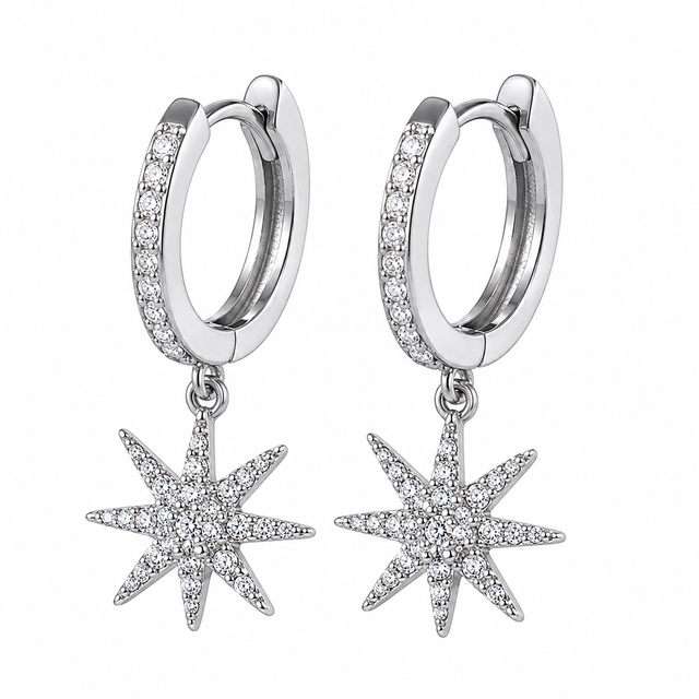 Crystal Star Earrings - Silver