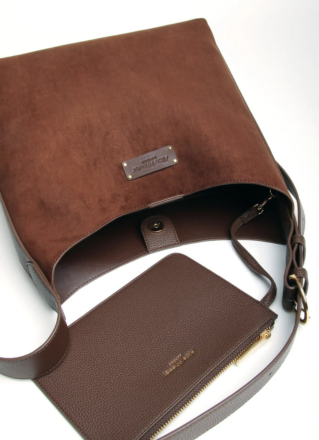 Alice Wheeler Suede Kensington Hobo Bag - Chocolate