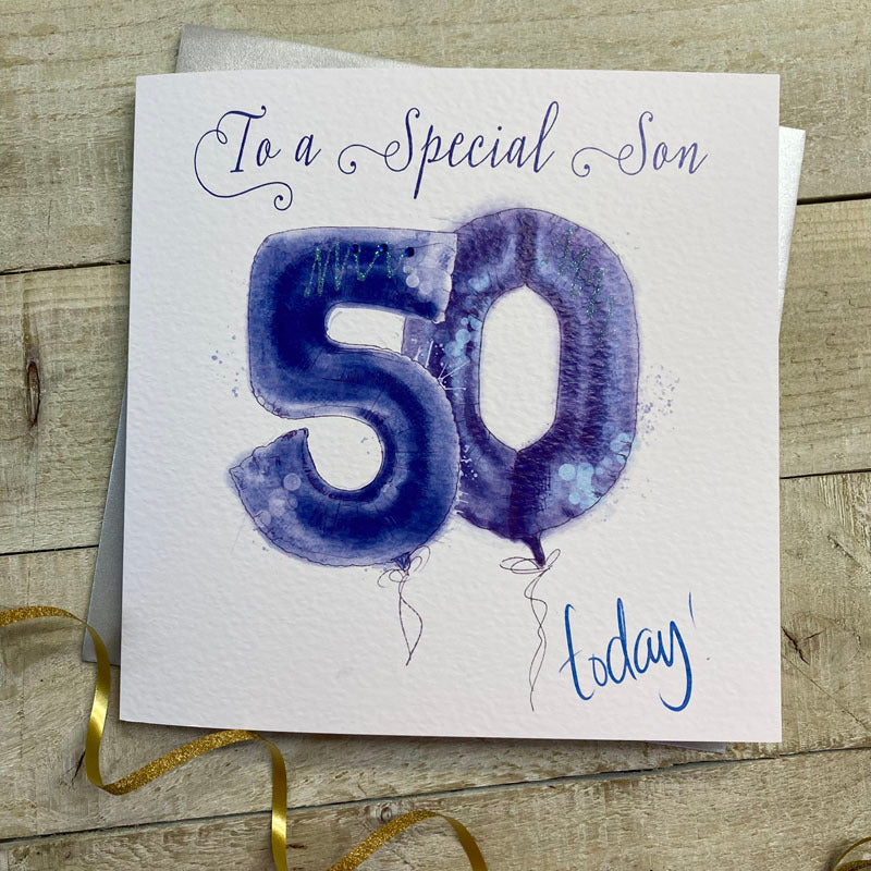 White Cotton Son 50th Birthday Large Card