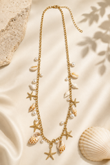 Long Shell Charm Necklace - Gold