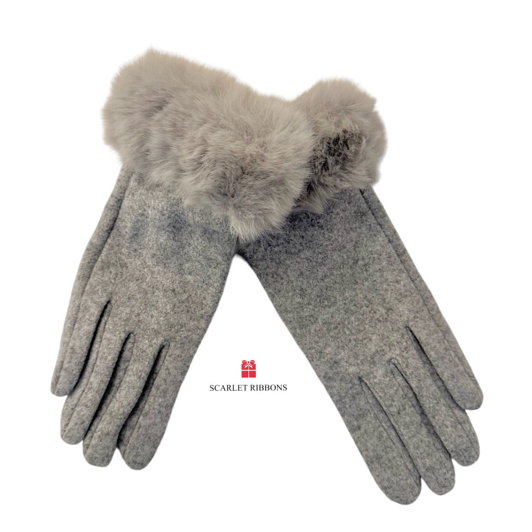 Soft Grey Gloves with Faux Fur Cuff