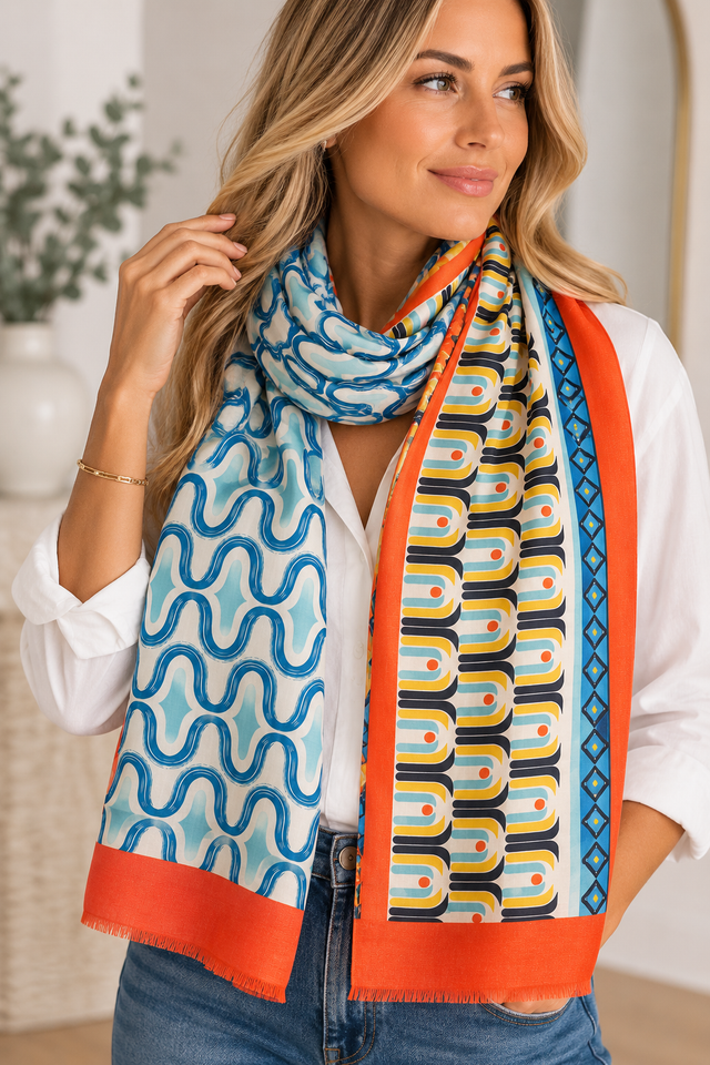 Aztec multi coloured silky scarf