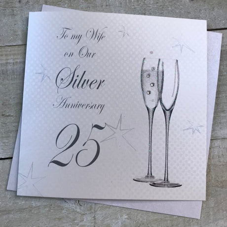 White Cotton 25th Anniversary Wife Card