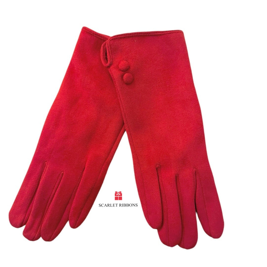 Red Gloves with Button Detail