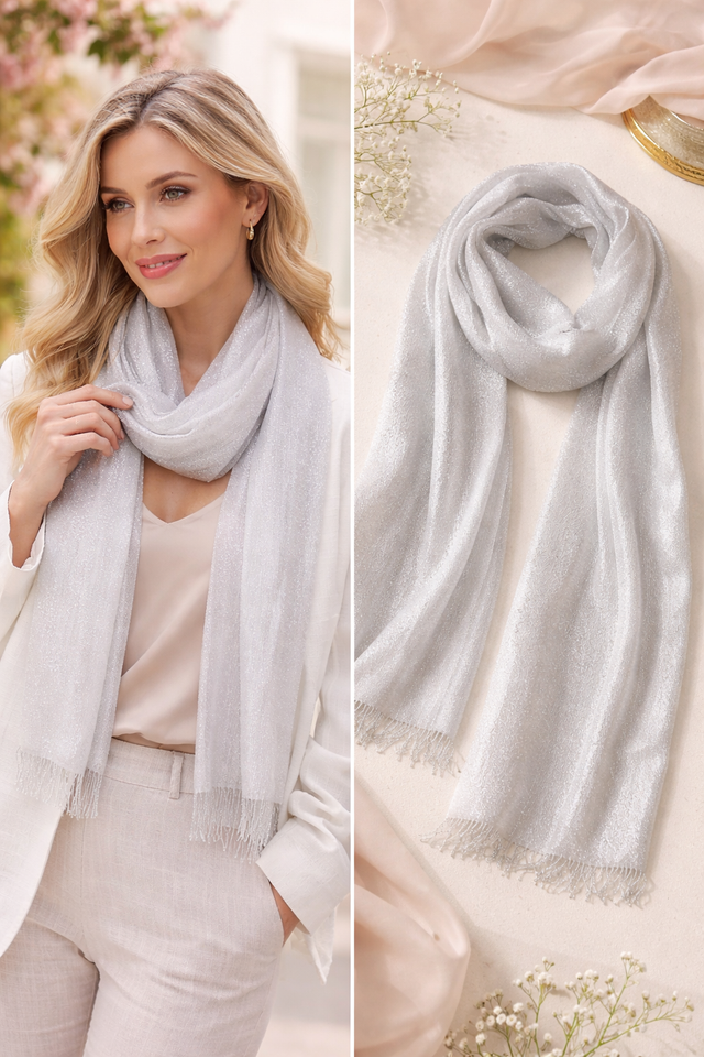 Silver Glitter Lurex Scarf