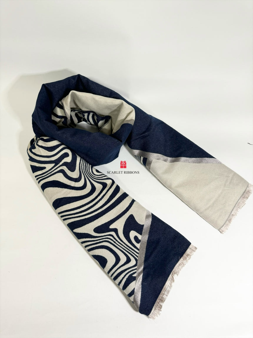 Wave Scarf Navy Blue and Cream