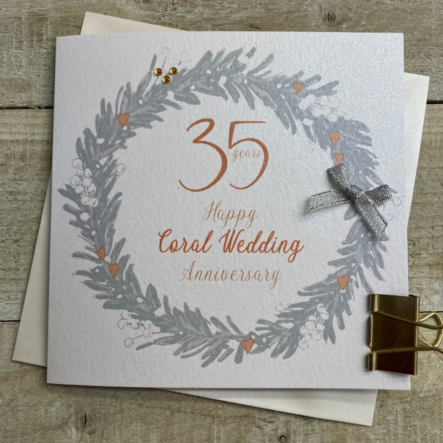 35 Years Coral Wedding Anniversary Card - Wreath