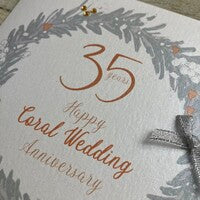 35 Years Coral Wedding Anniversary Card - Wreath
