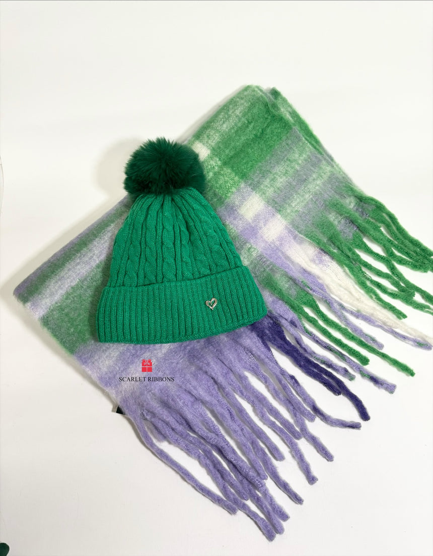 Fleece Check Scarf - Purple and Green