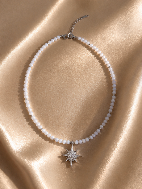 Star Bead Necklace Silver