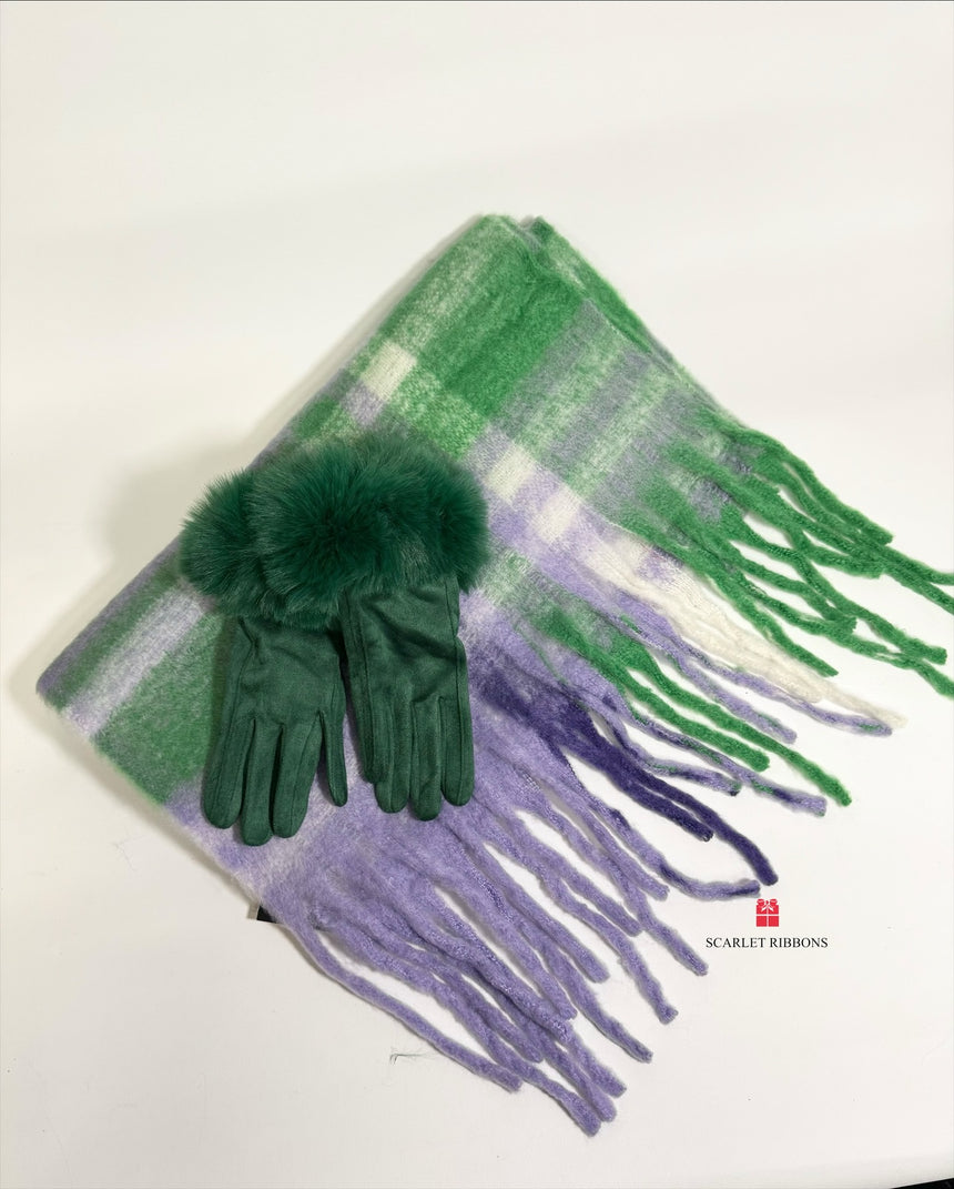 Fleece Check Scarf - Purple and Green