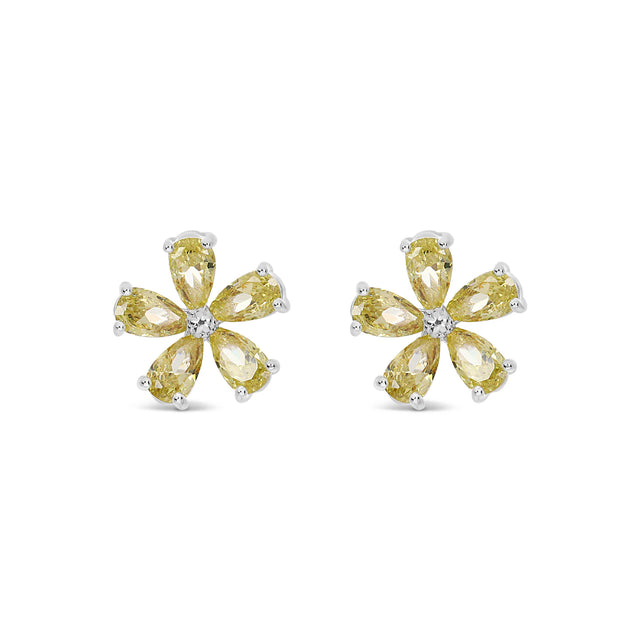 Earrings - Silver Yellow Crystal Flower