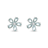 Earrings - Silver Aqua Crystal Flower