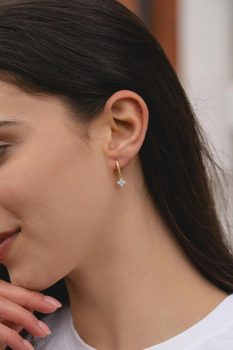 Earrings - Small Gold Blue Flower Drop