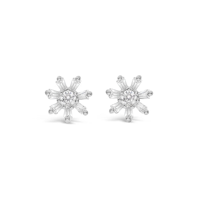 Earrings - Small Silver Crystal Flower