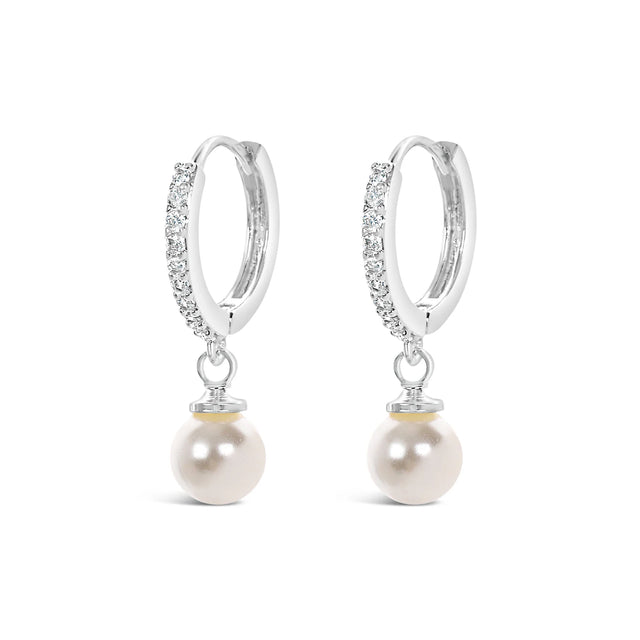 Earrings - Silver Hoop Pearl Drop