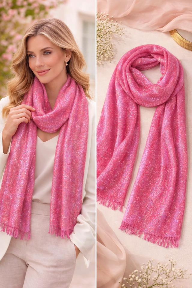 Fuchsia Glitter Lurex Scarf