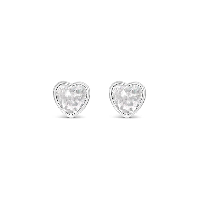 Earrings - Silver Crystal Heart Stud